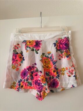 Jella Couture White Floral High-Waist Shorts with Neon Pink & Purple